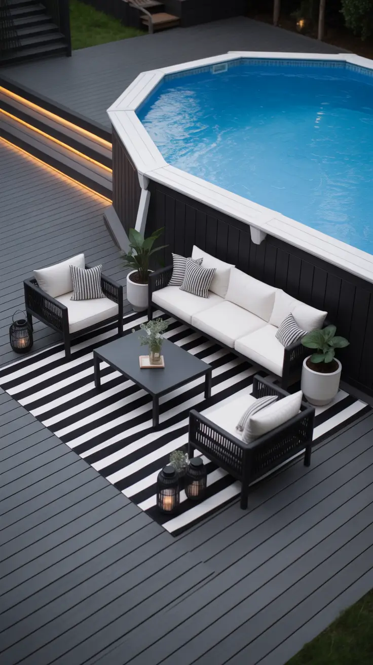 Outdoor Pool Area Above Ground 2026: Modern Deck, Decor & Lighting Ideas