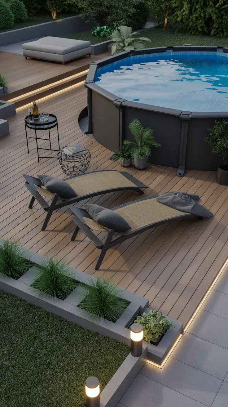 Outdoor Pool Area Above Ground 2026: Modern Deck, Decor & Lighting Ideas