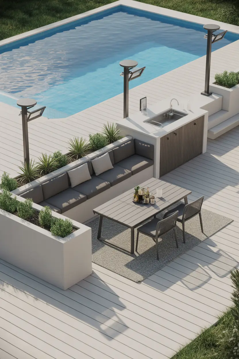 Outdoor Pool Area Above Ground 2026: Modern Deck, Decor & Lighting Ideas