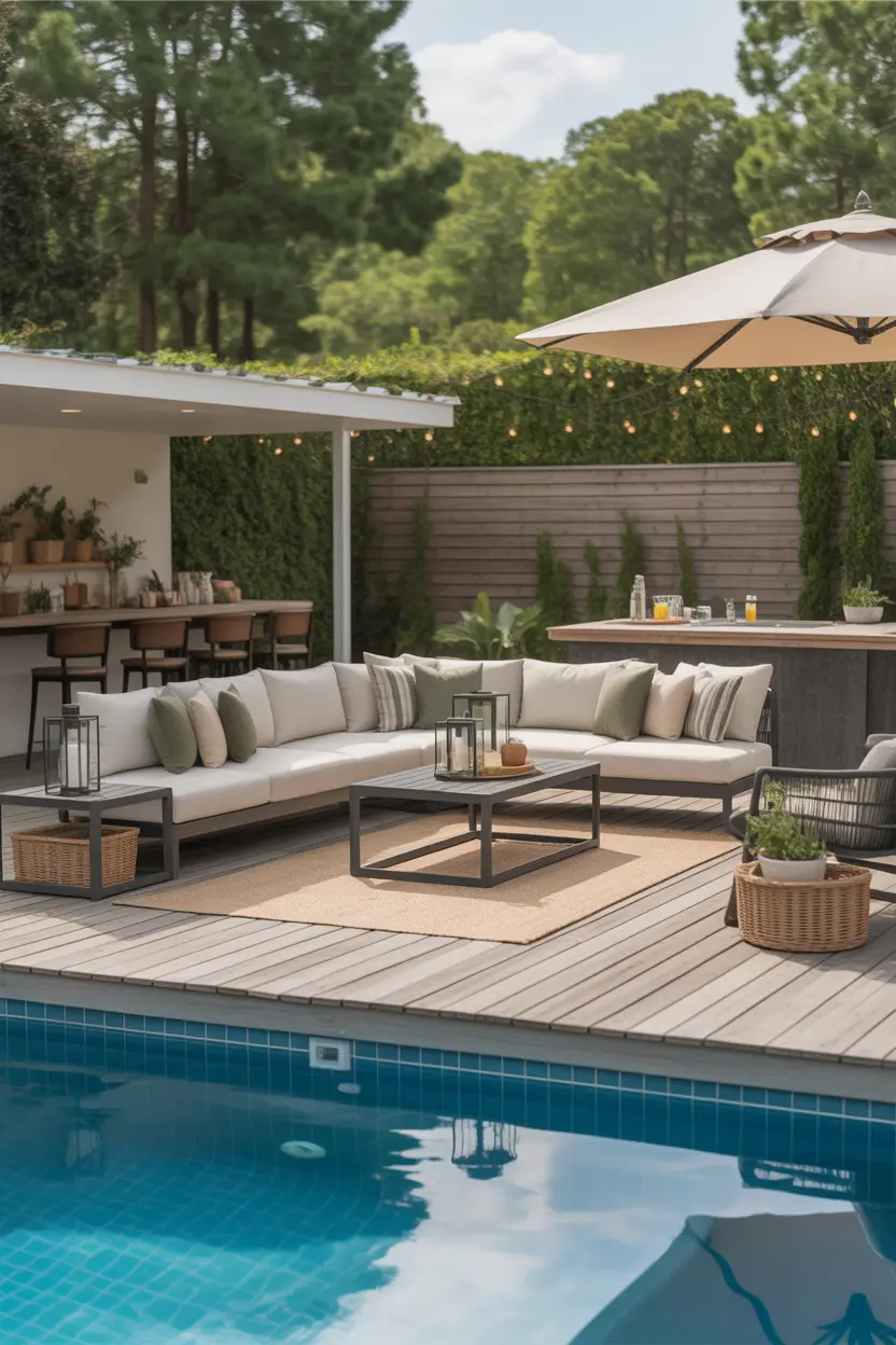 Outdoor Pool Area Above Ground 2026: Modern Deck, Decor & Lighting Ideas