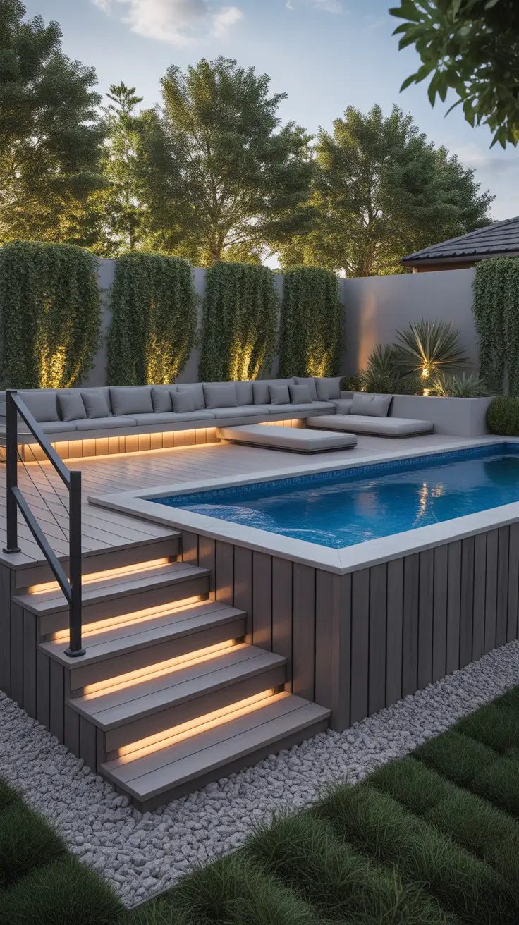 Outdoor Pool Area Above Ground 2026: Modern Deck, Decor & Lighting Ideas