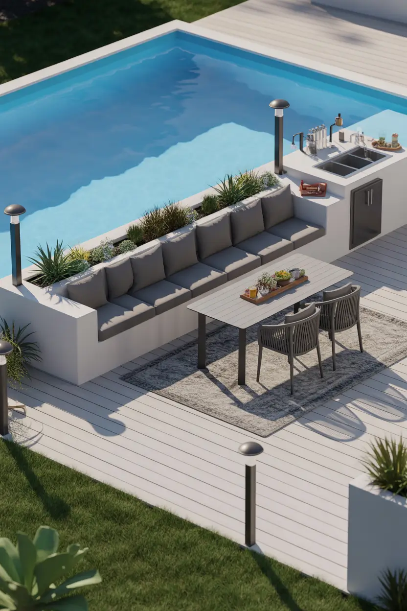 Outdoor Pool Area Above Ground 2026: Modern Deck, Decor & Lighting Ideas